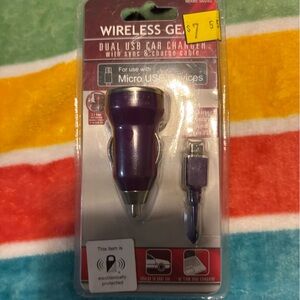 Purple Dual USB Car Charger with Micro USB Adapter - Unbranded
